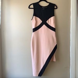 Asymmetric light pink with black dress